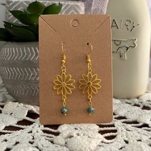 *3 for $20* Gold and Green Daisy Open Work Dangle Earrings